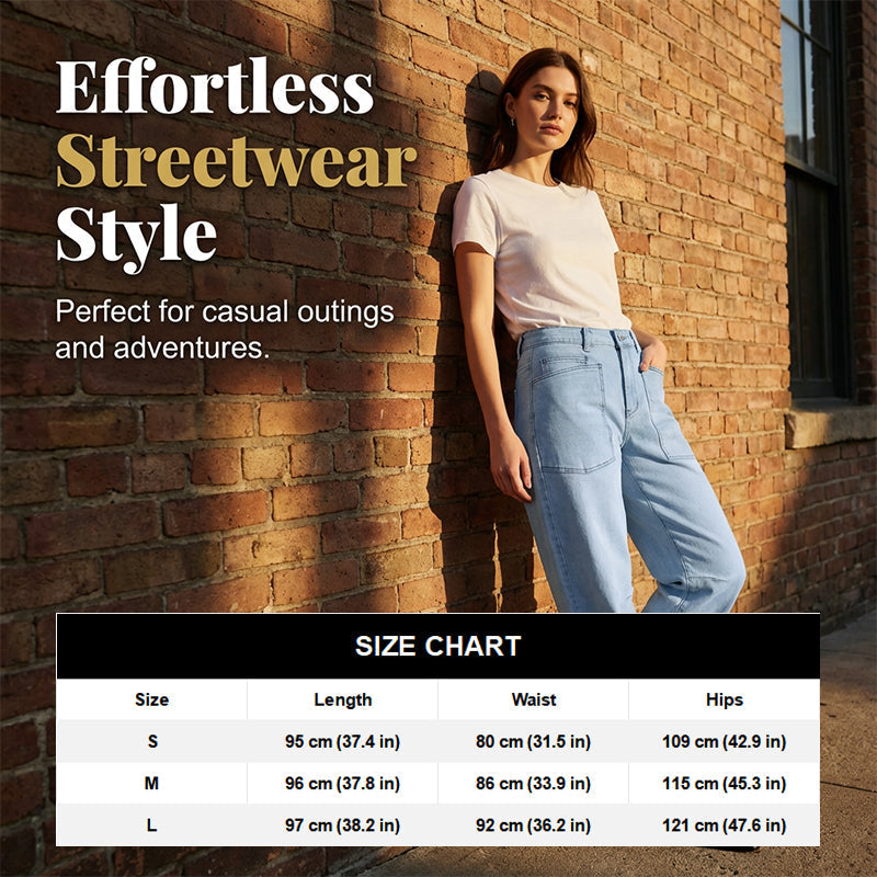 🎉 LIMITED TIME 50% OFF! 💞 Casual Barrel Leg Jeans with Patch Pockets – Streetwear Meets Comfort, 63K+ Sold! 👖