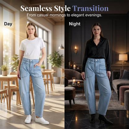 🎉 LIMITED TIME 50% OFF! 💞 Casual Barrel Leg Jeans with Patch Pockets – Streetwear Meets Comfort, 63K+ Sold! 👖