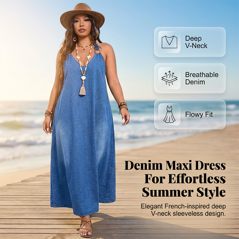 👗New arrival 40% OFF!🥰Casual Loose Fit V-Neck Denim Maxi Dress