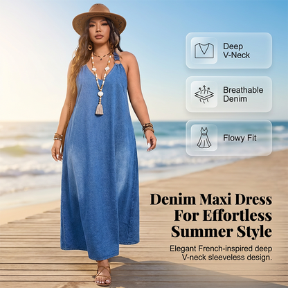 👗New arrival 40% OFF!🥰Casual Loose Fit V-Neck Denim Maxi Dress