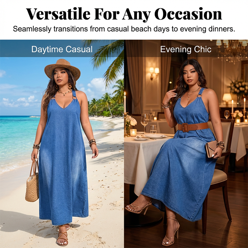 👗New arrival 40% OFF!🥰Casual Loose Fit V-Neck Denim Maxi Dress
