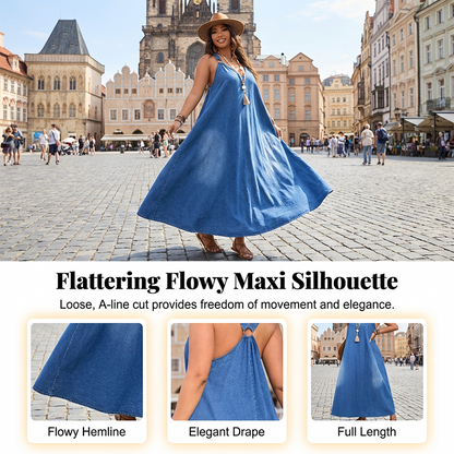👗New arrival 40% OFF!🥰Casual Loose Fit V-Neck Denim Maxi Dress