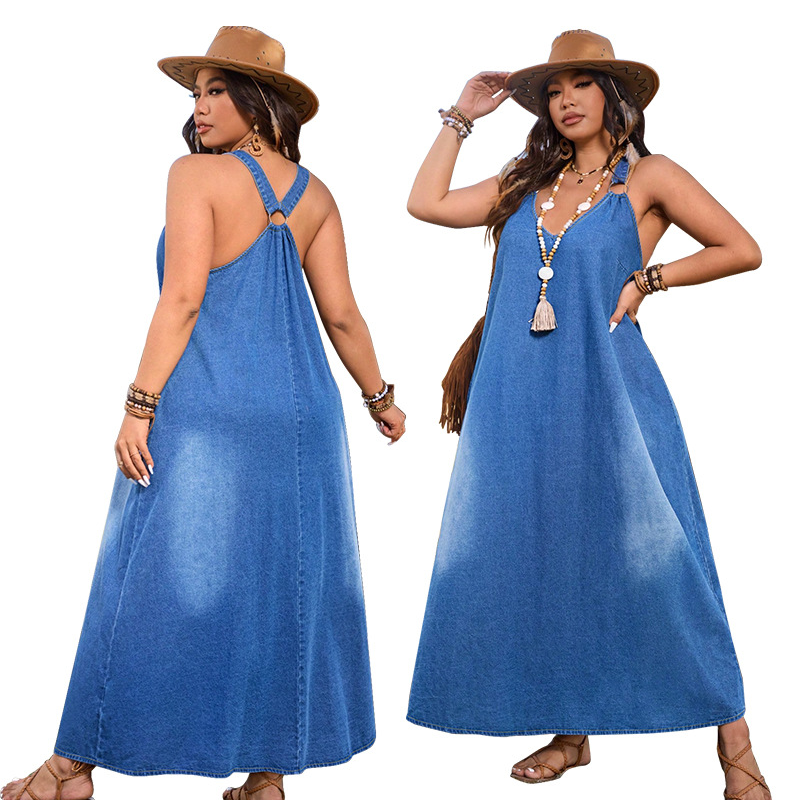 👗New arrival 40% OFF!🥰Casual Loose Fit V-Neck Denim Maxi Dress