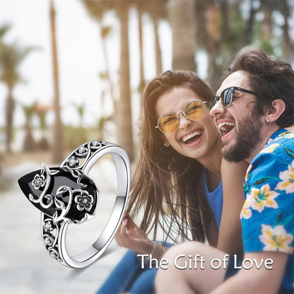💍60% OFF NOW! 🌿 Vintage Floral Vine Ring – Black Teardrop Gem, Sparkling Accents & Openwork Band ✨