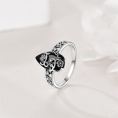 💍60% OFF NOW! 🌿 Vintage Floral Vine Ring – Black Teardrop Gem, Sparkling Accents & Openwork Band ✨