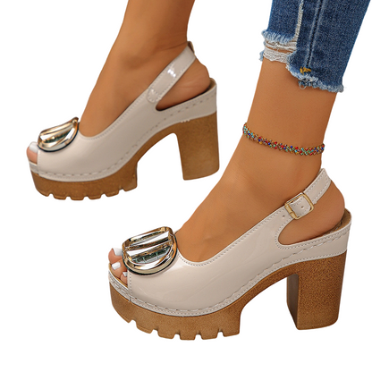 Chunky Heel Sandals – 9.5cm Block Heel, Secure Buckle & Rugged Grip 💃