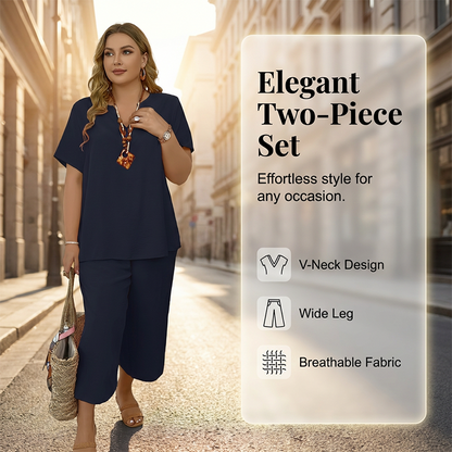 Spring New Arrival ✨🌺 Women's Casual Short Sleeve Top & Wide Leg Pants Set