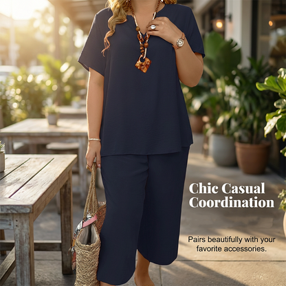 Spring New Arrival ✨🌺 Women's Casual Short Sleeve Top & Wide Leg Pants Set