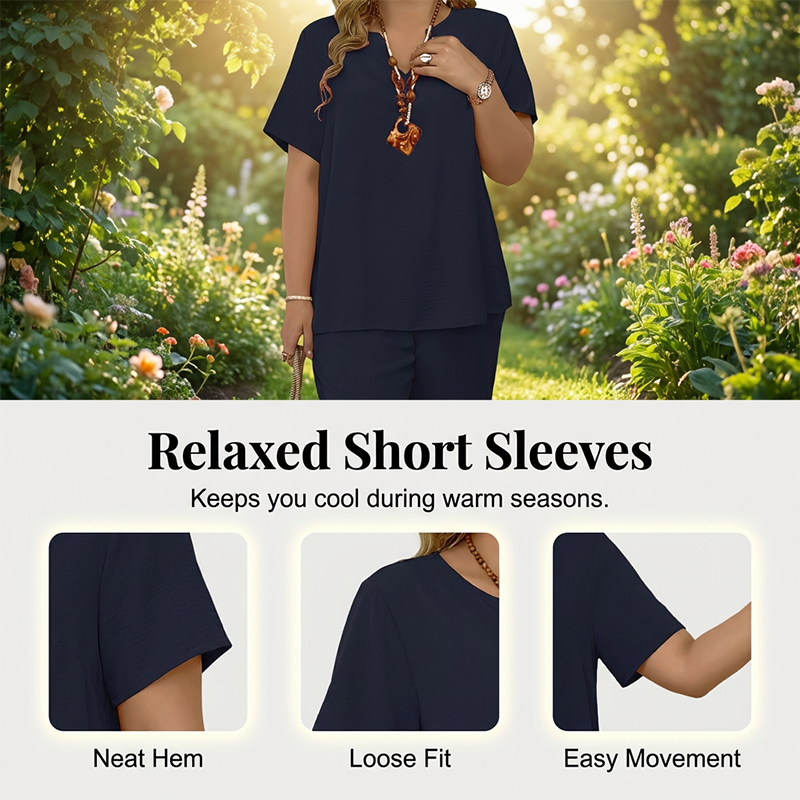 Spring New Arrival ✨🌺 Women's Casual Short Sleeve Top & Wide Leg Pants Set