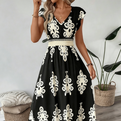 【Exceptional Price】💐50% OFF ! 💥Women's V-Neck Baroque Print Flowy Maxi Dress