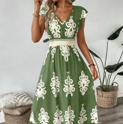 【Exceptional Price】💐50% OFF ! 💥Women's V-Neck Baroque Print Flowy Maxi Dress