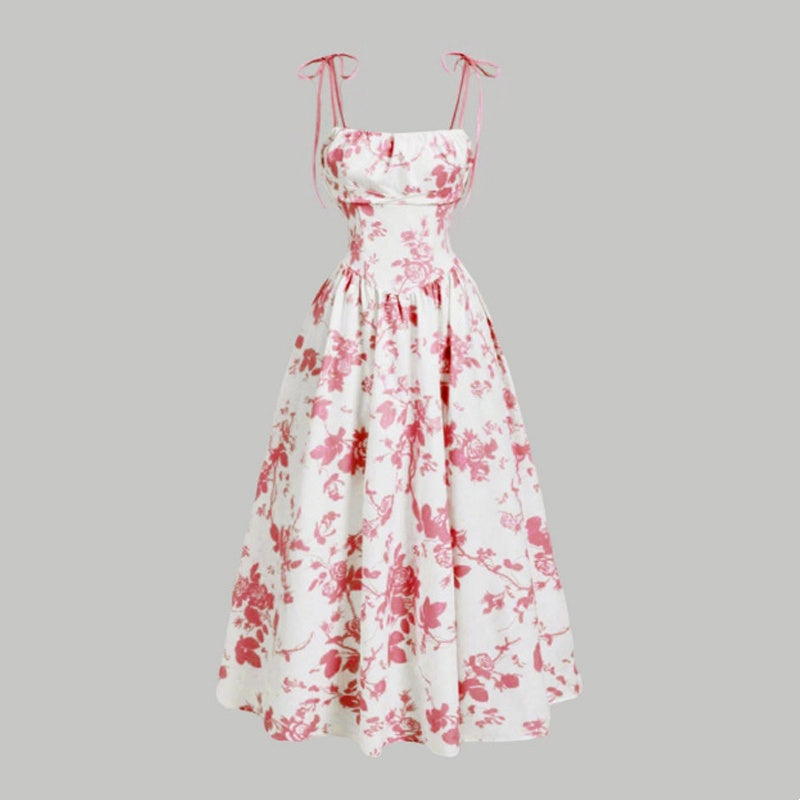 🌷Special Price Only ￡16.99!!🌷Women's Floral Print Tie-Strap Midi Dress