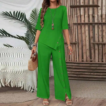 🥰Women's Irregular Hem Top & Wide Leg Pants Two-Piece Set
