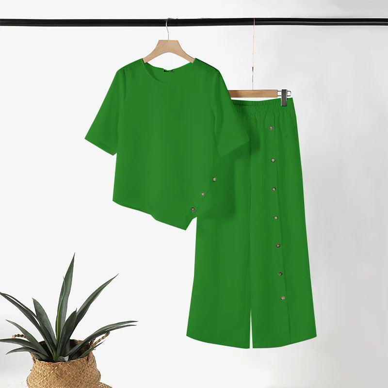 🥰Women's Irregular Hem Top & Wide Leg Pants Two-Piece Set