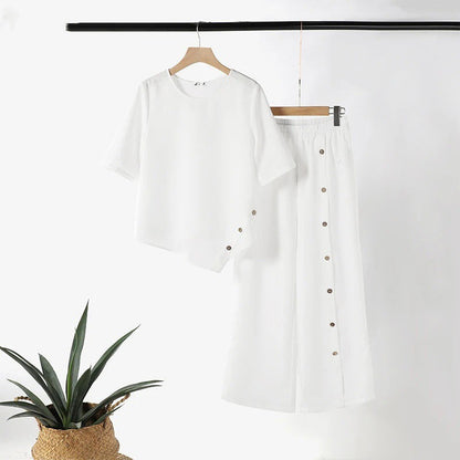 🥰Women's Irregular Hem Top & Wide Leg Pants Two-Piece Set