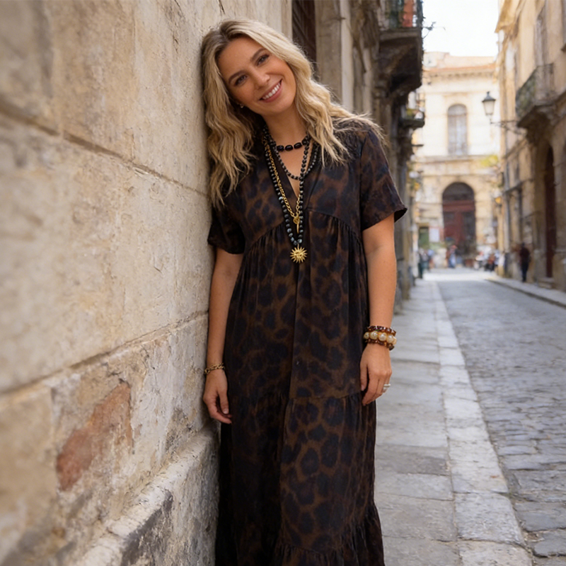 🌸Spring New Arrival & 50%OFF❤️‍🔥Women's V-Neck Leopard Print Maxi Dress