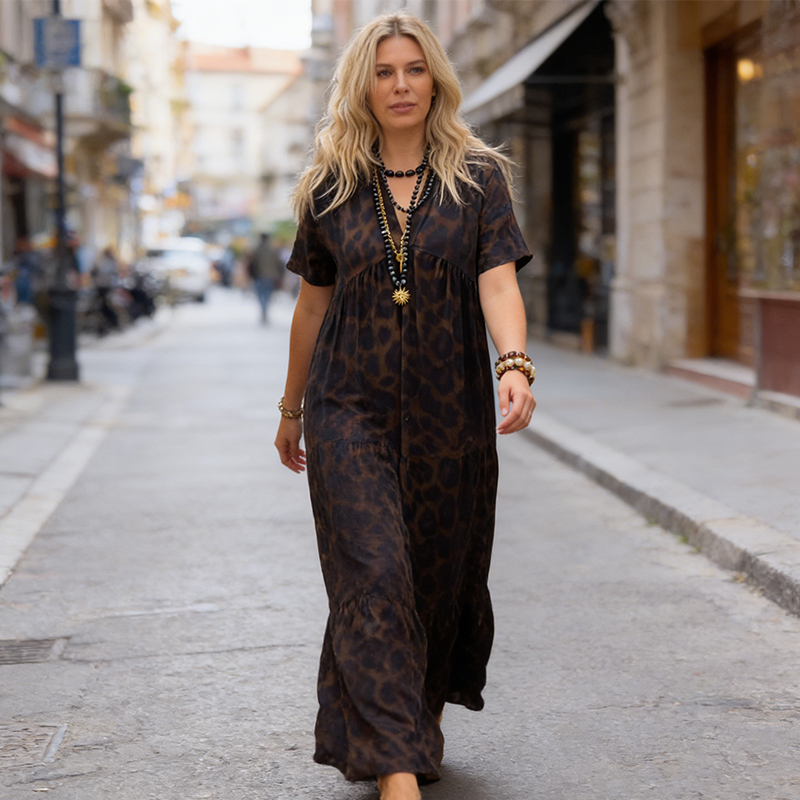 🌸Spring New Arrival & 50%OFF❤️‍🔥Women's V-Neck Leopard Print Maxi Dress