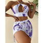 🏖️ 50% OFF NOW! 👙 Women's Ruched 3-Piece Bikini Set – Tie-Dye Print, Halter Top & Adjustable Skirt 🌊
