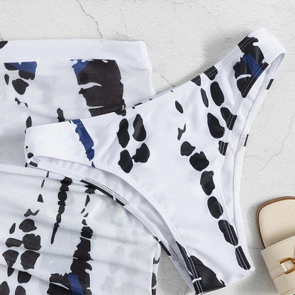 🏖️ 50% OFF NOW! 👙 Women's Ruched 3-Piece Bikini Set – Tie-Dye Print, Halter Top & Adjustable Skirt 🌊