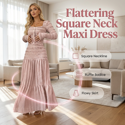 💎 50% OFF THE FLORAL MAXI DRESS! 💎 Square Neck, Smocked Bodice & Ruffle Trim for Effortless Chic ✨