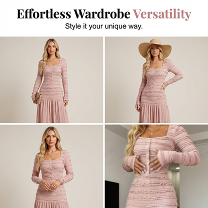 💎 50% OFF THE FLORAL MAXI DRESS! 💎 Square Neck, Smocked Bodice & Ruffle Trim for Effortless Chic ✨