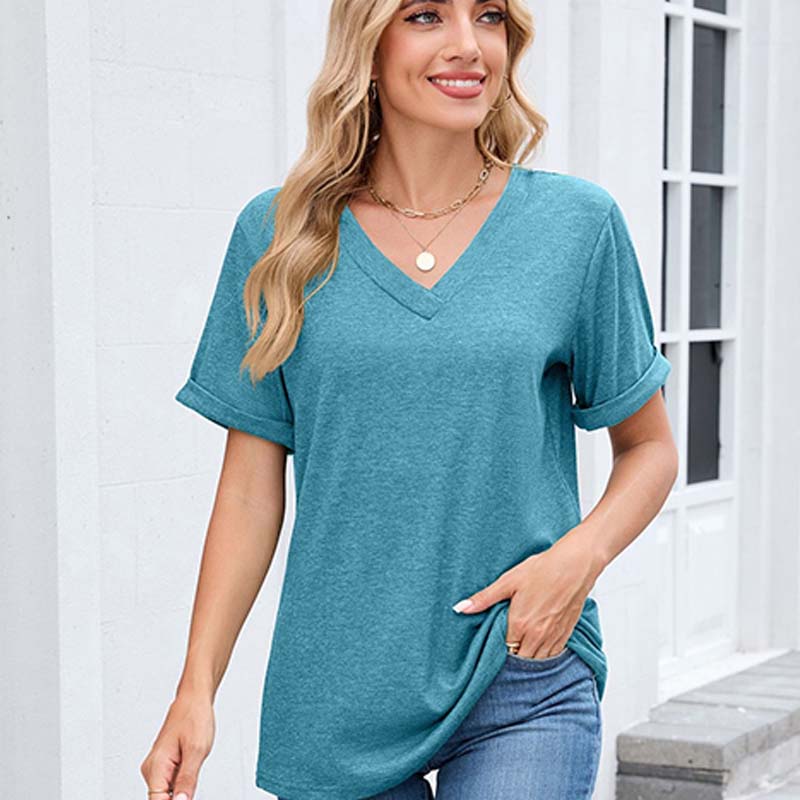 Women's V-Neck Short Sleeve Casual T-Shirt