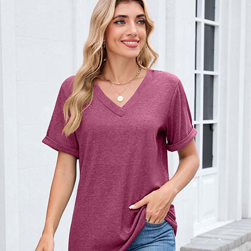Women's V-Neck Short Sleeve Casual T-Shirt