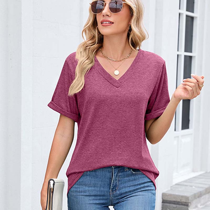 Women's V-Neck Short Sleeve Casual T-Shirt