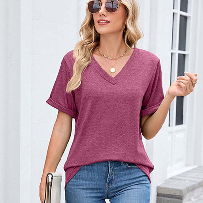 Women's V-Neck Short Sleeve Casual T-Shirt