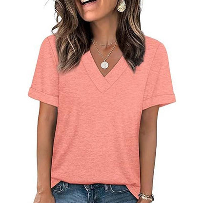 Women's V-Neck Short Sleeve Casual T-Shirt
