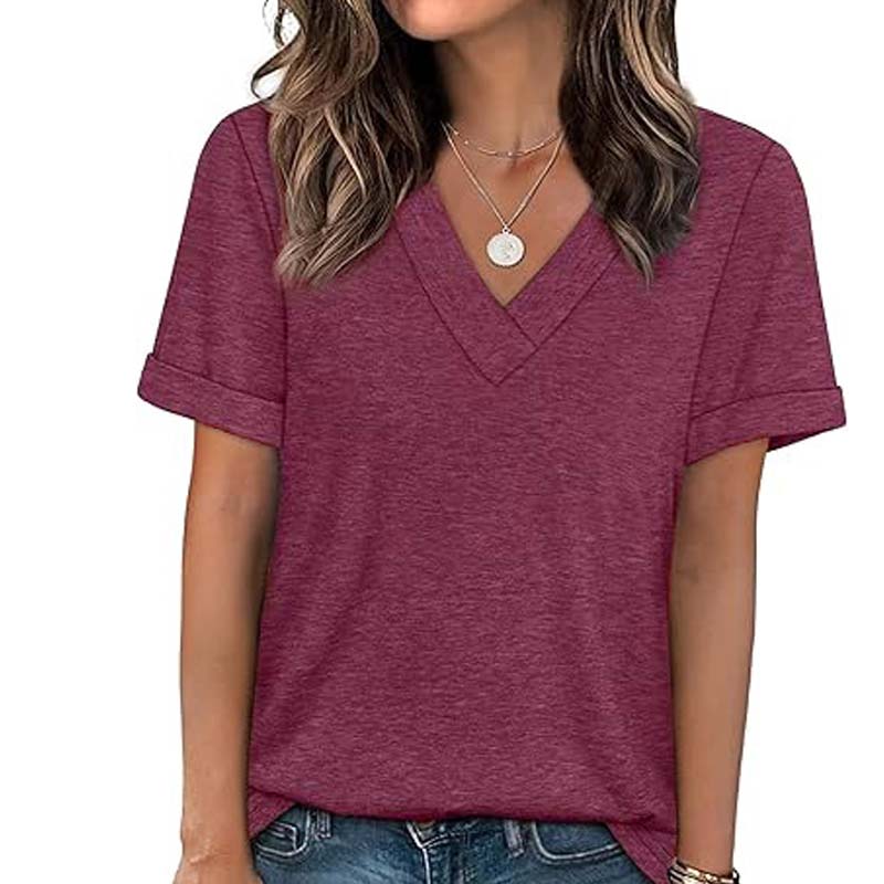 Women's V-Neck Short Sleeve Casual T-Shirt