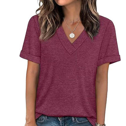 Women's V-Neck Short Sleeve Casual T-Shirt
