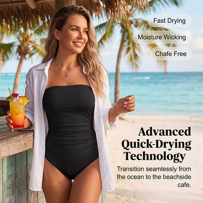 🏖️Only £10.99 Last Day Promotion!🌼Women's Strapless Ruched One-Piece Swimsuit
