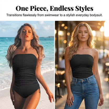 🏖️Only £10.99 Last Day Promotion!🌼Women's Strapless Ruched One-Piece Swimsuit