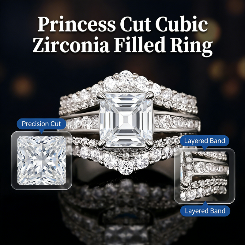Women's Princess Cut Cubic Zirconia Filled Ring