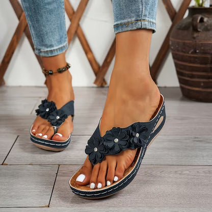 Women's Floral Wedge Thong Sandals