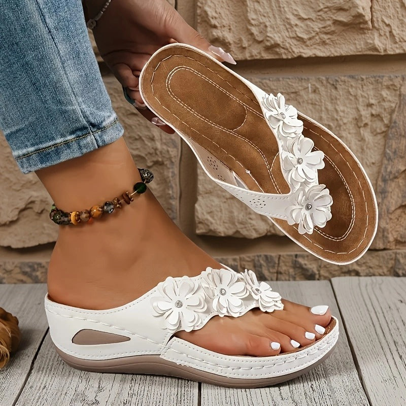 Women's Floral Wedge Thong Sandals