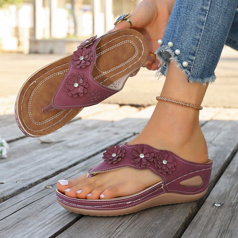 Women's Floral Wedge Thong Sandals