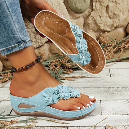 Women's Floral Wedge Thong Sandals