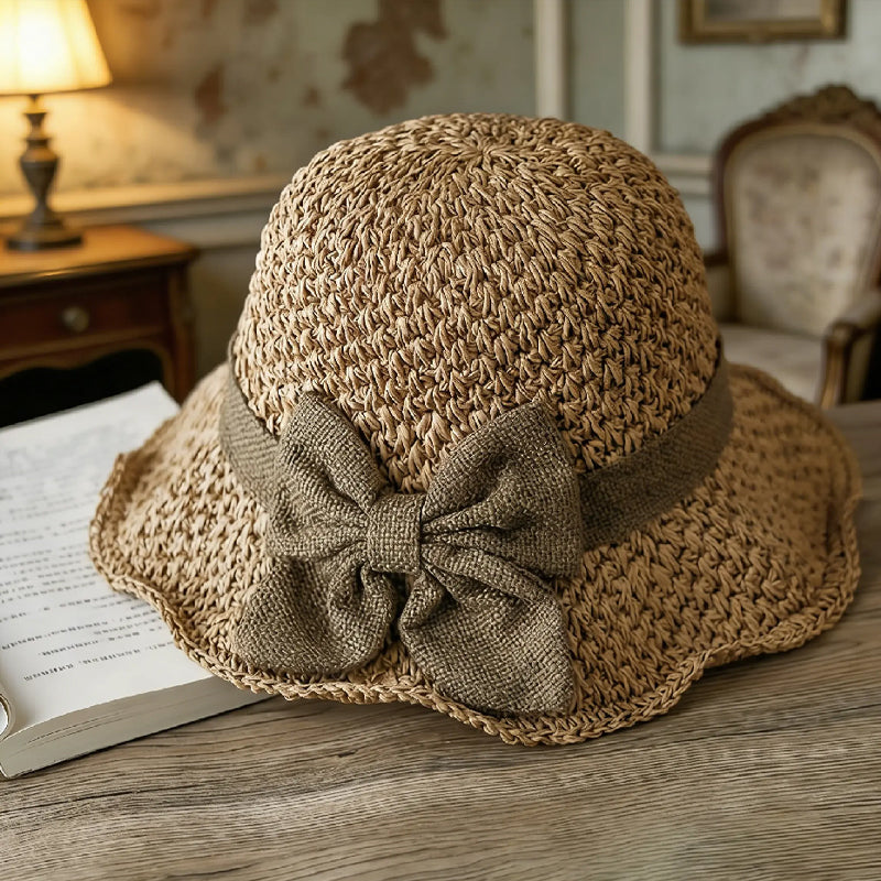 Elegant Woven Straw Sun Hat with Bow
