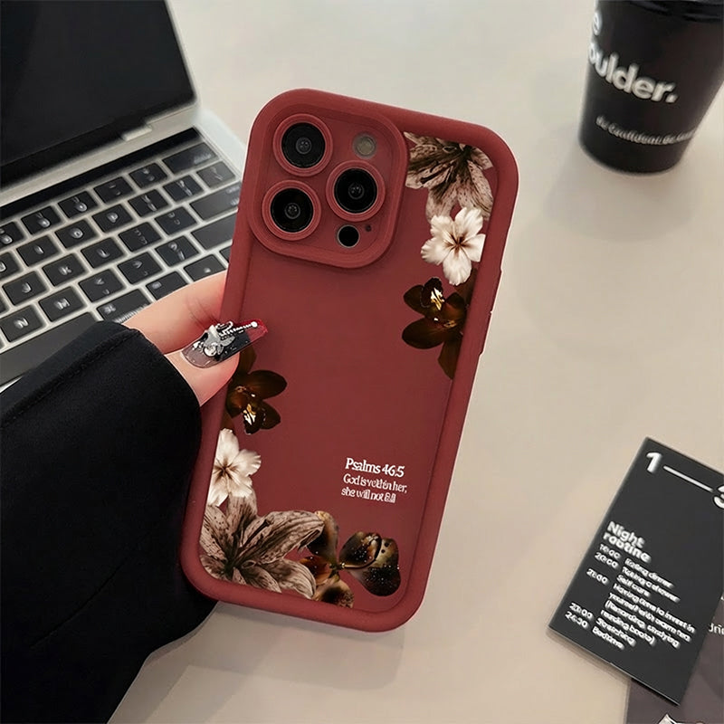 Vintage Orchid Cross Bible Verse Silicone Phone Case