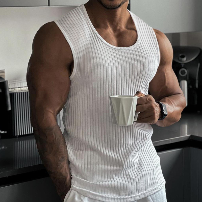 🔥Hot Sale🔥Men's Ribbed Knit Slim Fit Tank Top, Summer Sleeveless Undershirt for Daily Wear, Cotton Blend Stretchy Muscle Shirt