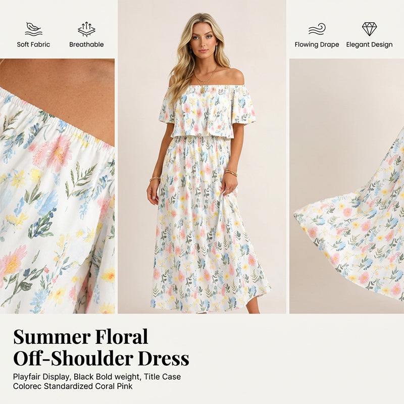 👗 50% OFF NOW! 🌸 Printed Off-Shoulder Short Sleeve Maxi Dress – Floral Print, Ruffled Bodice & Hidden Pockets ✨
