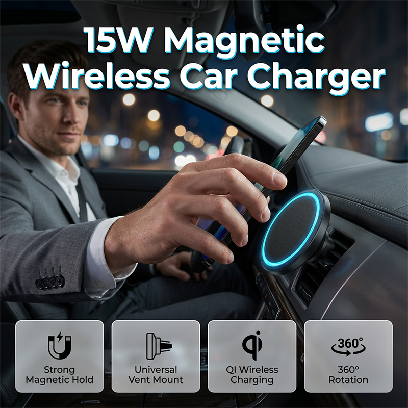 🔥Hot sale 30% OFF🔥15W Magnetic Wireless Car Charger with Ambient Light