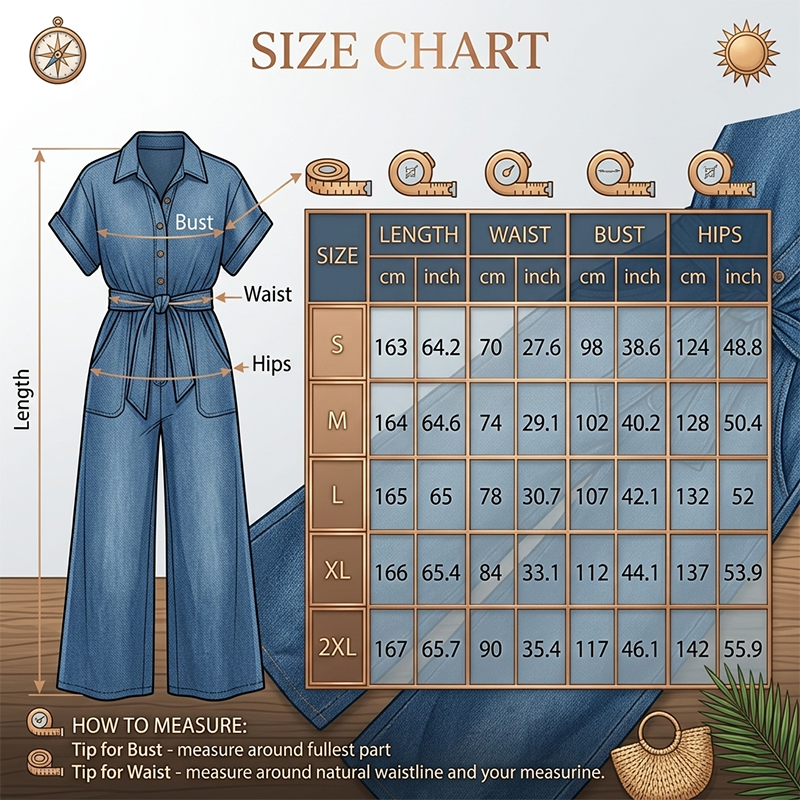 ✨30% SALE ✨Women's Collared Tie-Waist Wide-Leg Denim Jumpsuit