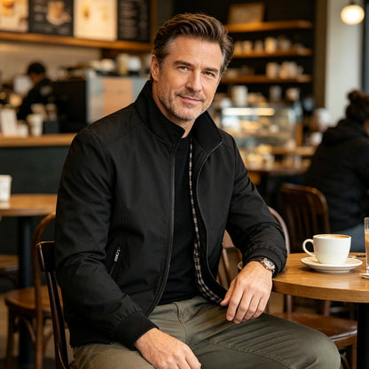 🧥 FLASH SALE: 50% OFF! 🍂 Men's Classic Stand Collar Jacket – Stylish Checkered Lining, Zippered Pockets & Ribbed Cuffs ✨