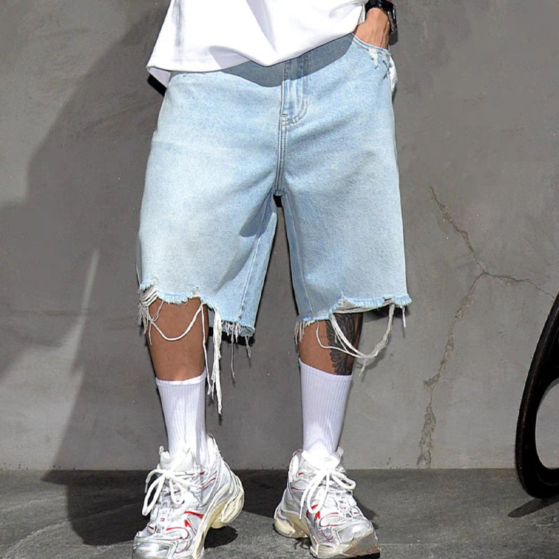 FREE SHIPPING -Men's Fashion Loose Fit Denim Shorts with Raw Hem