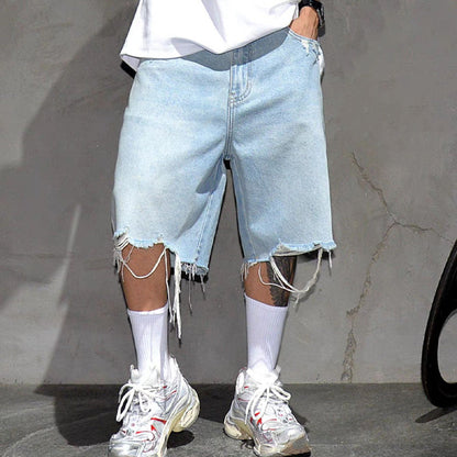 FREE SHIPPING -Men's Fashion Loose Fit Denim Shorts with Raw Hem