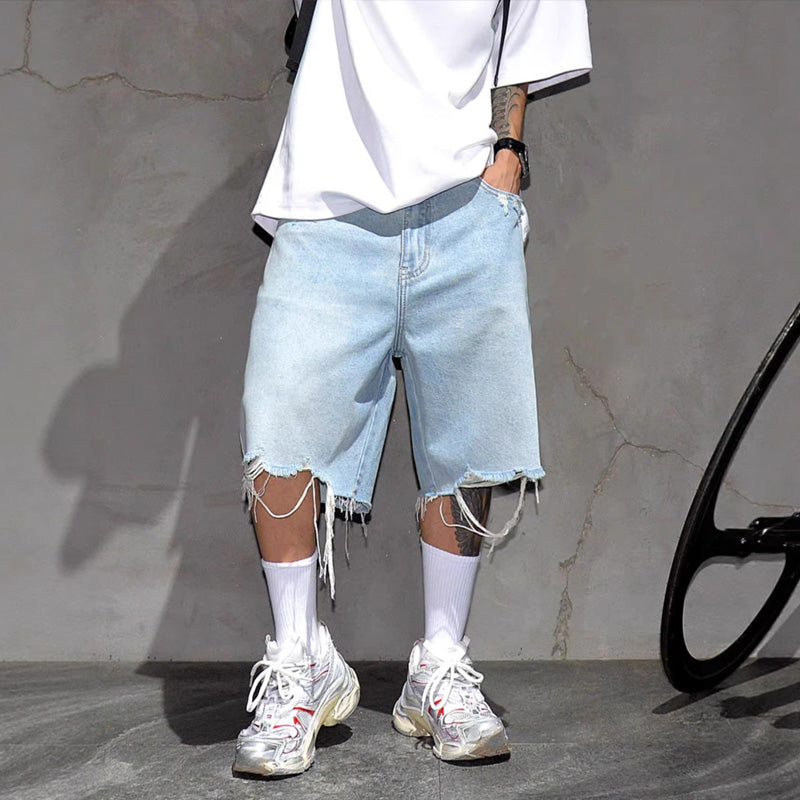 FREE SHIPPING -Men's Fashion Loose Fit Denim Shorts with Raw Hem