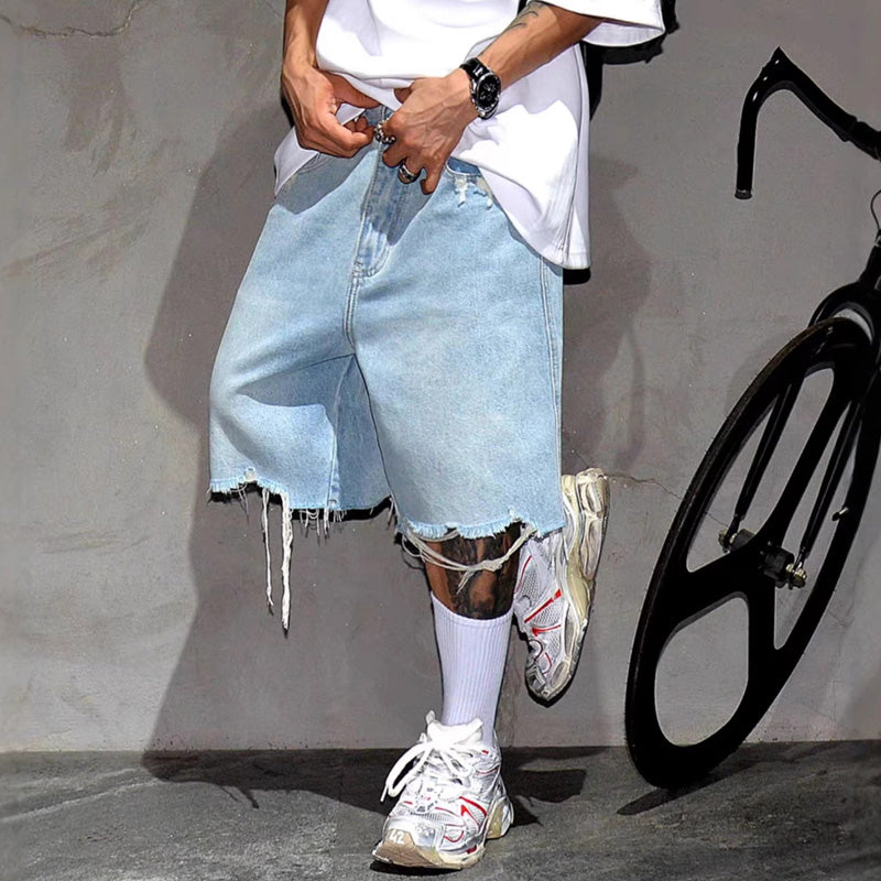 FREE SHIPPING -Men's Fashion Loose Fit Denim Shorts with Raw Hem
